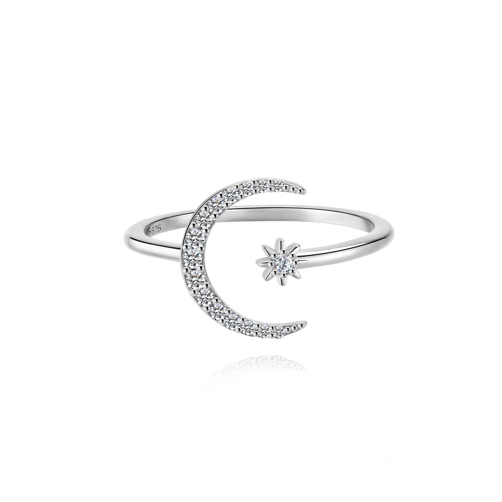ROXI Moissanite octogonale étoile lune anneaux réglables 925 en argent Sterling exquis anneau ouvert