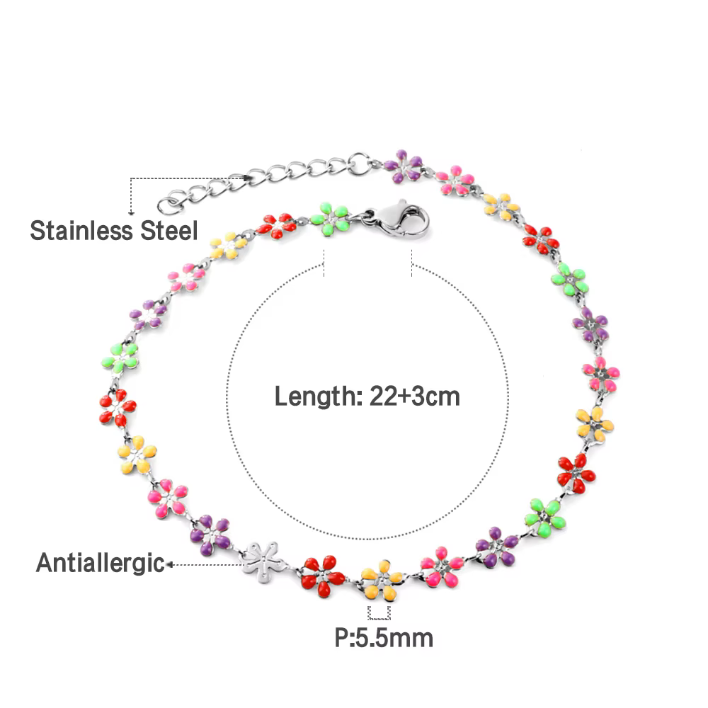 LUXUSTEEL – nouvelle chaîne de cheville bohème à fleurs colorées pour femmes, chaîne de plage en aci