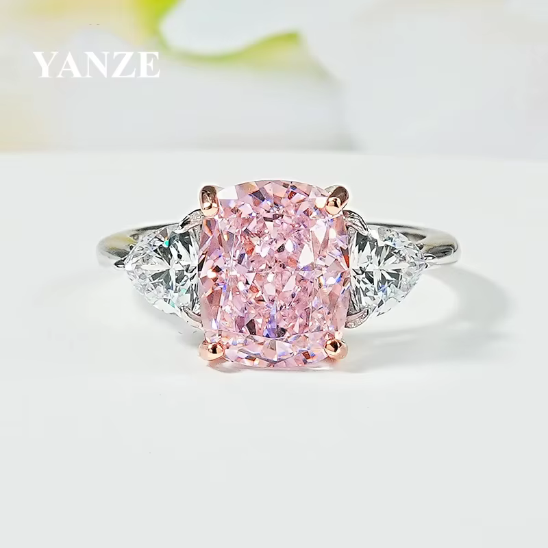 Bagues de luxe en diamant rose 4CT, bague en argent 925 coupe glacée rayonnante avec diamant à haute