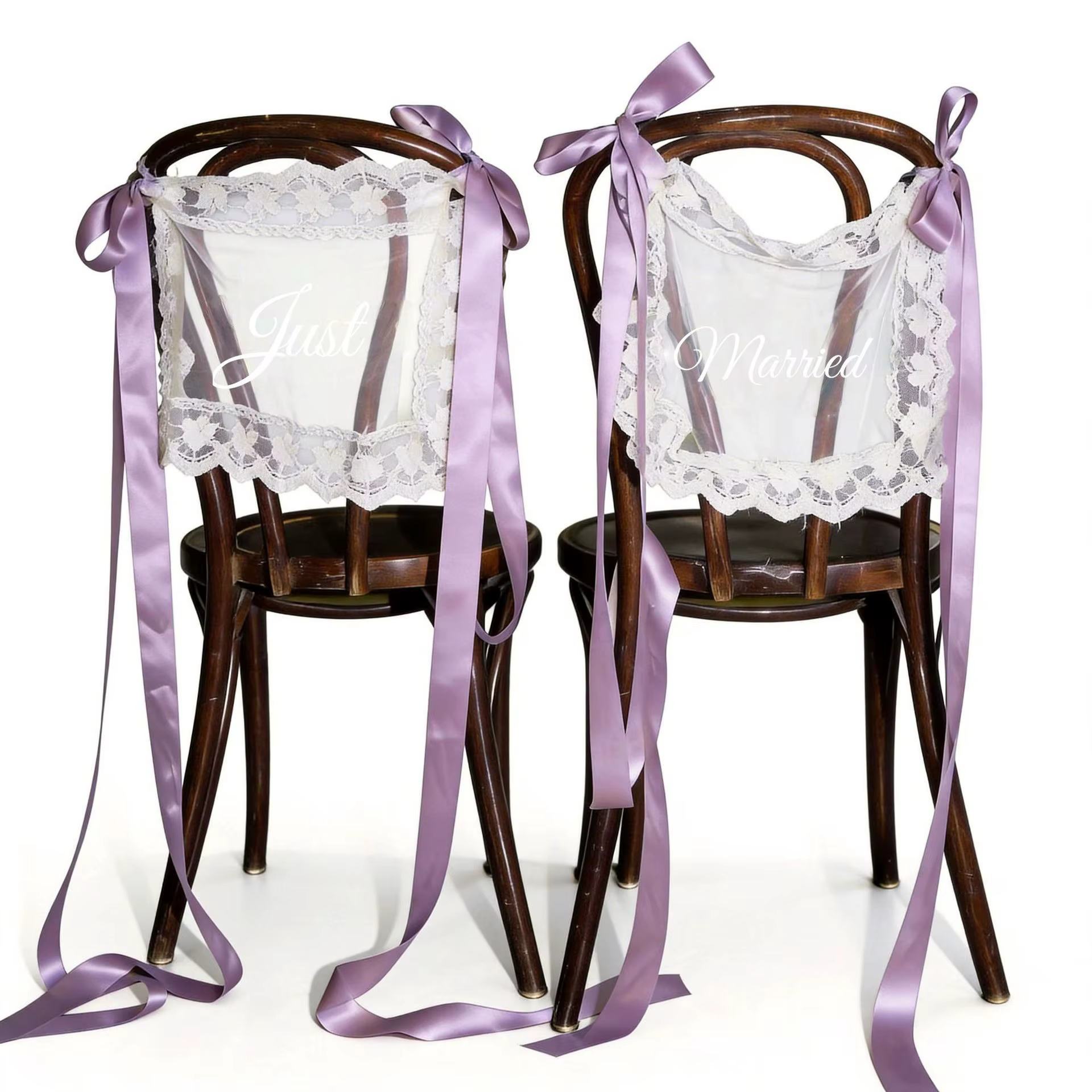 2 pièces de décorations en dentelle pour dossier de chaise de mariage, avec ruban et enseignes 'Just