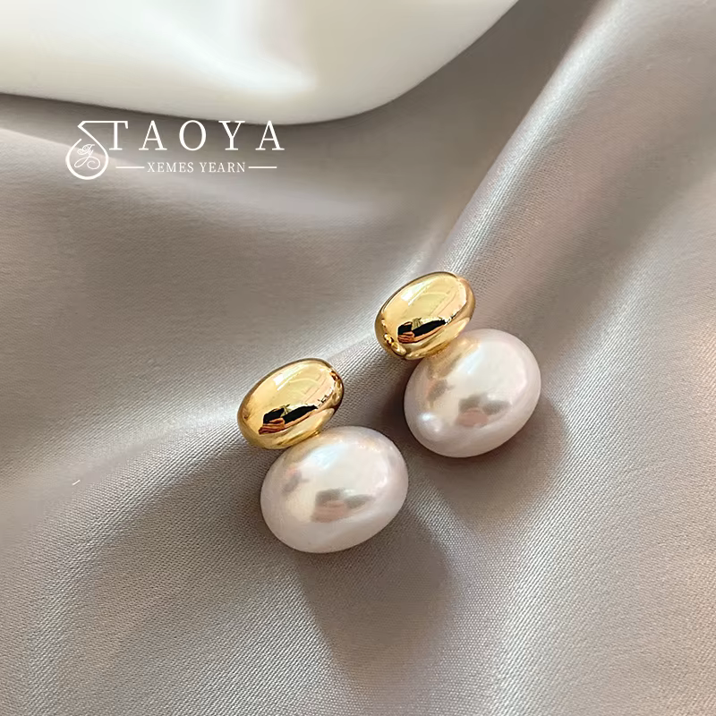 Boucles d'oreilles françaises élégantes en perles plates épissées, couleur or, pour bijoux de fête à