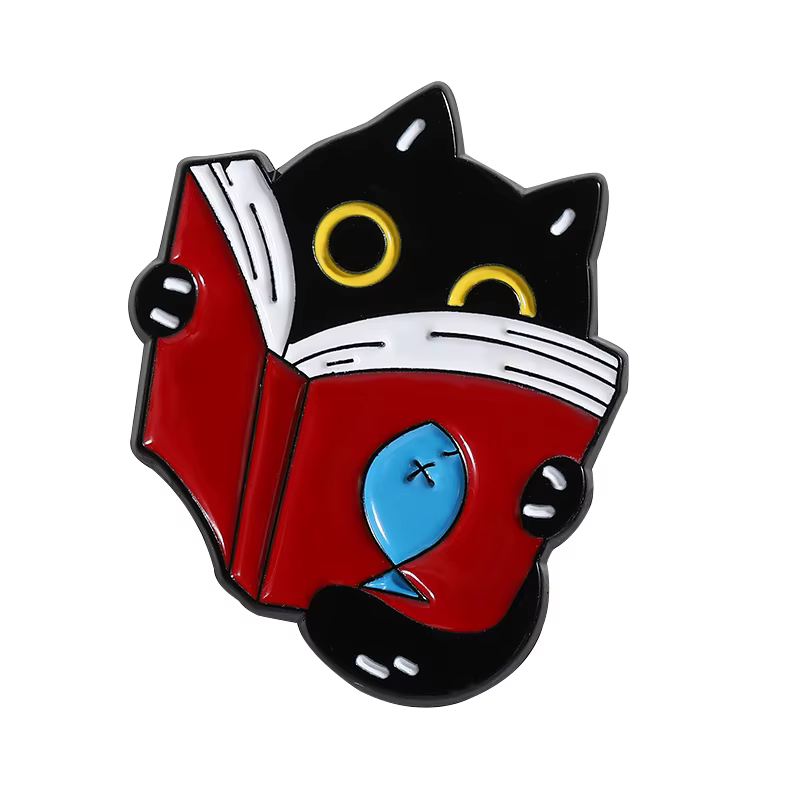 Broche en émail pour livres de lecture de chats, rat de bibliothèque mignon, chaton de dessin animé,