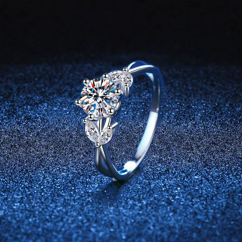 Bague vintage en or blanc 6,5 mm 1CT Moissanite pour femme, bague de fiançailles, alliance en or bla