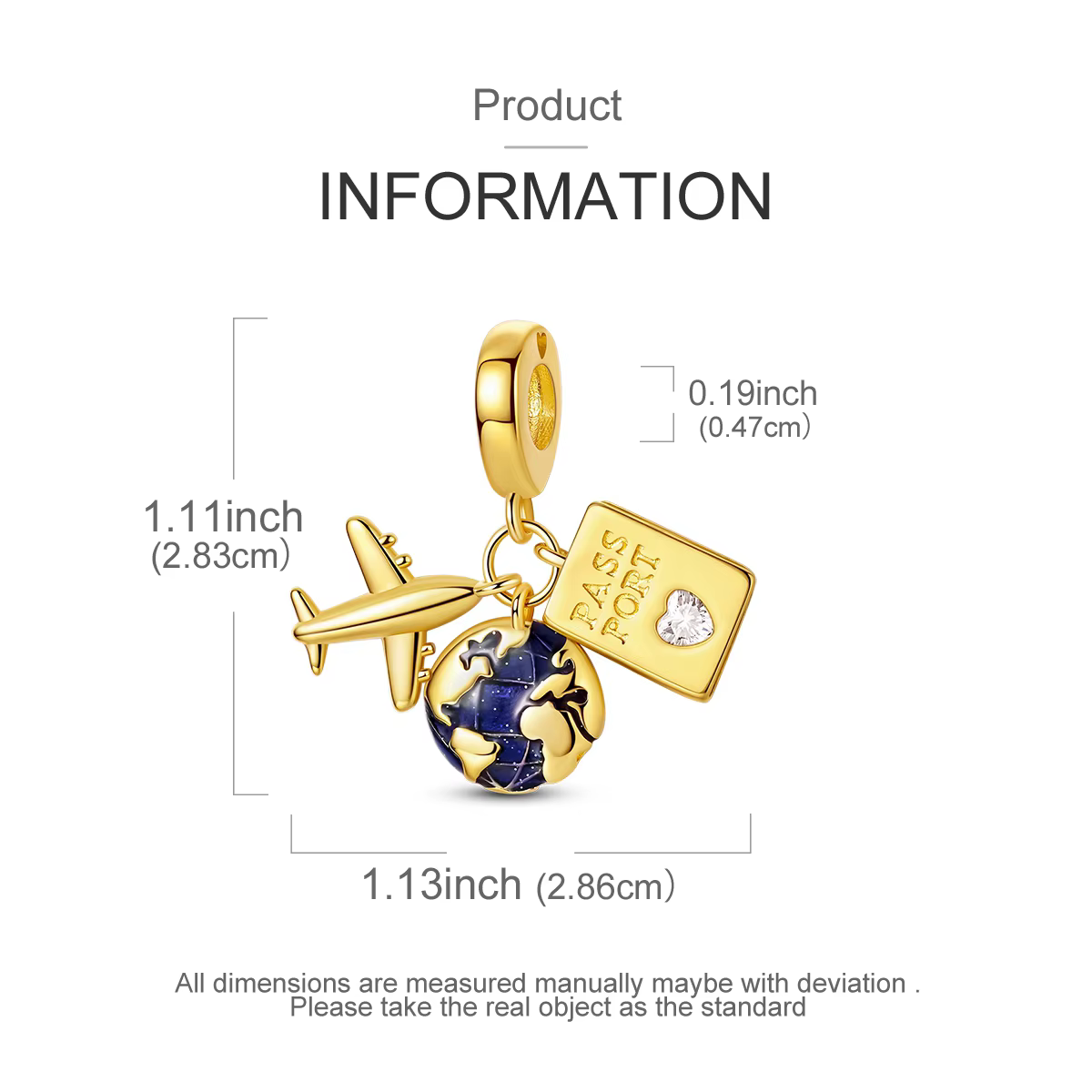 Bracelet et Collier de Voyage en Argent 925 et Or avec Breloques Terre, Avion et Passeport pour Femm