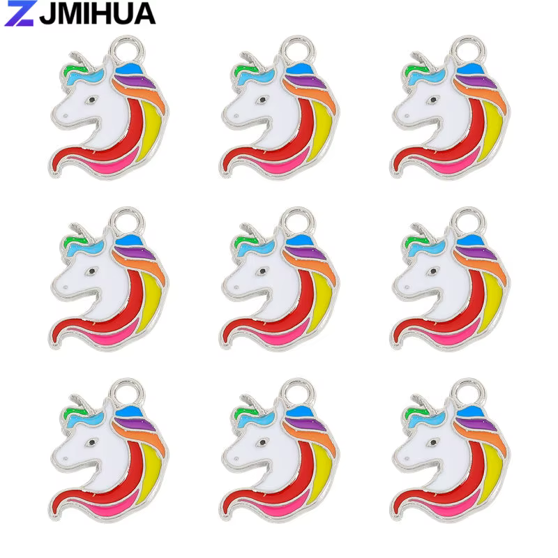 Breloques en émail licorne arc-en-ciel, pendentifs pour bricolage, boucles d'oreilles, Bracelets, co
