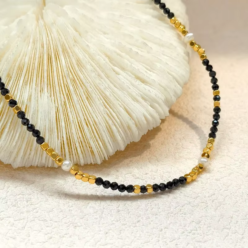 Bijoux rétro une couche Vintage tempérament couleur or collier de perles noires pour femmes fille of