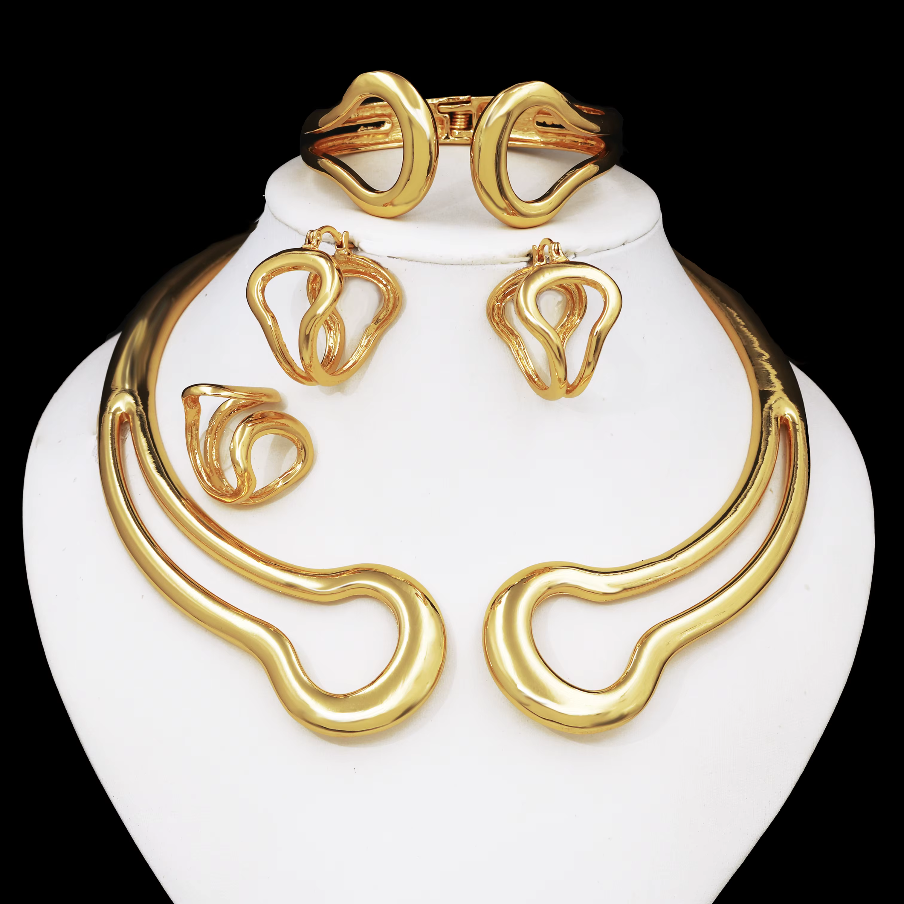 Ensemble de bijoux plaqués or 18 carats pour femme, collier brillant, boucles d'oreilles créoles, br