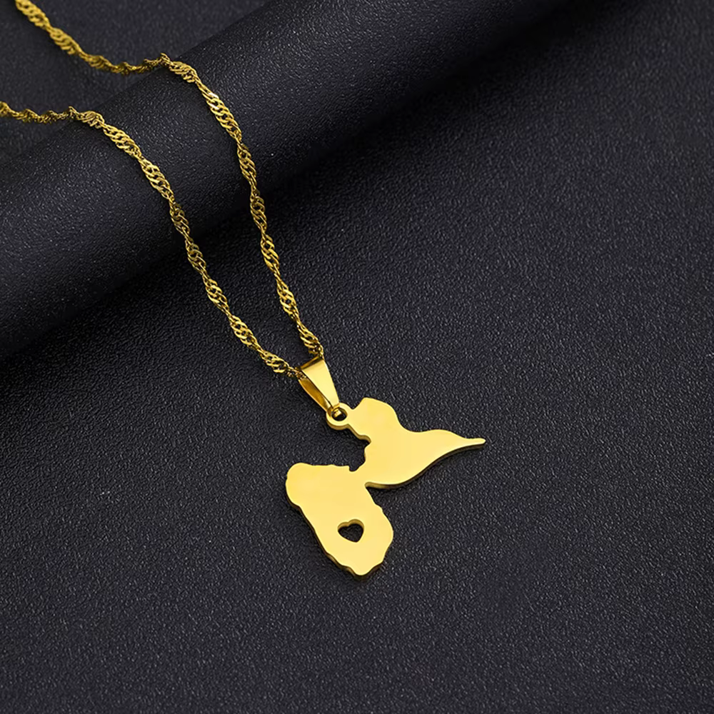 Française Guadeloupe île carte pendentif collier en acier inoxydable hommes femmes cartes françaises