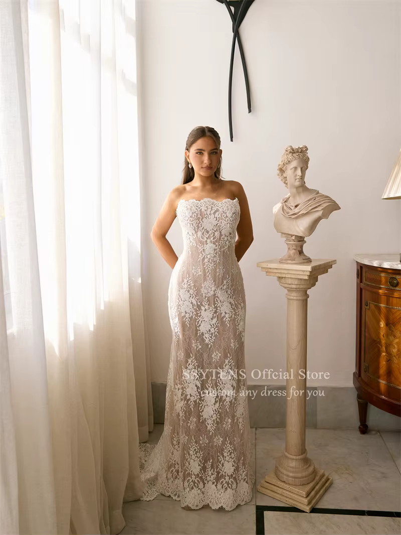 Robes de mariée populaires SSYTENS sans bretelles, sans manches, à lacets, couleur ivoire, sur mesur