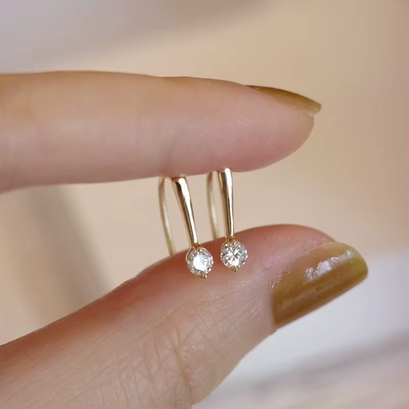 Boucles d'oreilles à géométrie Simple en Zircon scintillant, plaqué argent Sterling 925, or 14 carat