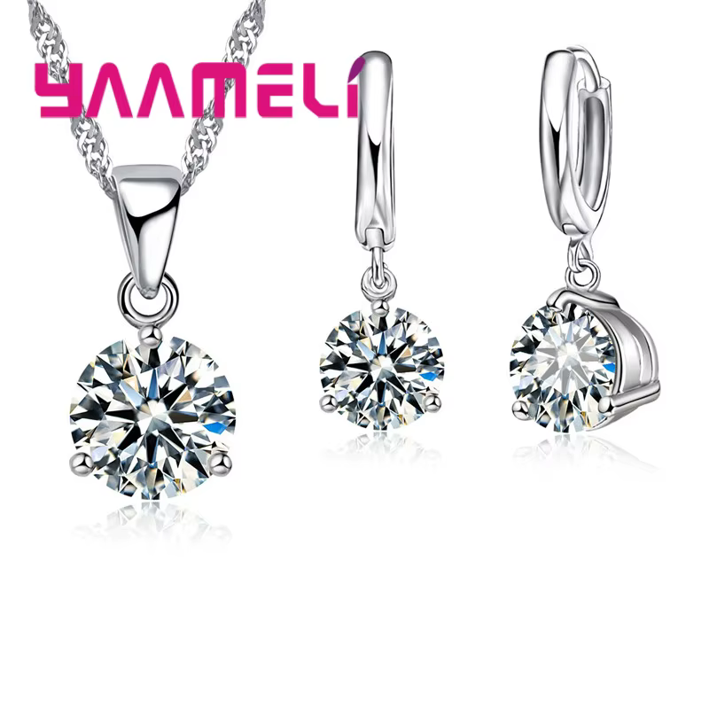 Ensemble de bijoux en argent Sterling 925, bijoux élégants de mariage, collier et boucles d'oreilles