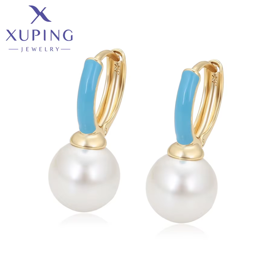 Boucles d'oreilles créoles Xuping Jewelry, nouvelle collection, imitation perle, couleur or clair, p