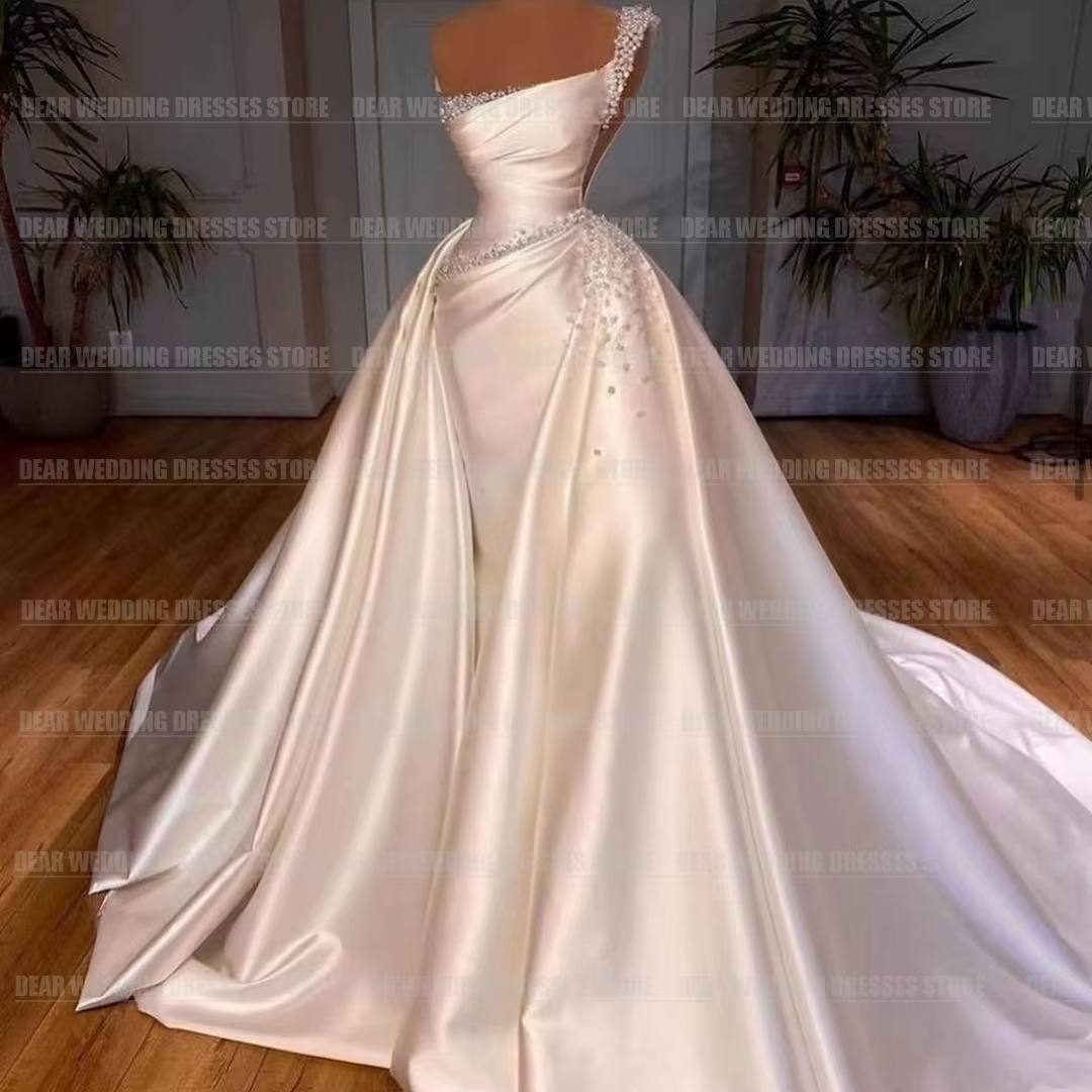 Robe de Mariée Sirène en Satin de Luxe avec Traîne Amovible pour Femme, Sexy, Formelle, Élégante, po