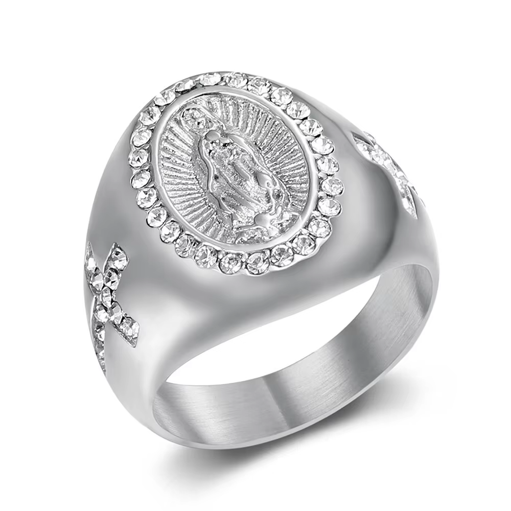 Bague religieuse en zircone cubique pour hommes, taille américaine 6-13, couleur or, notre-dame de G
