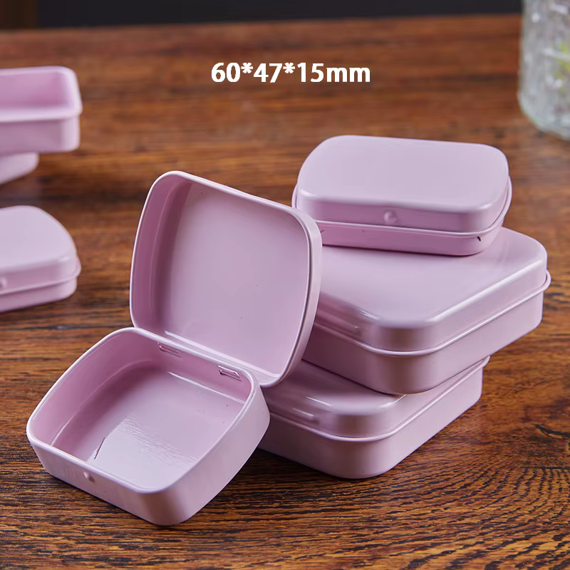 Boîte de rangement en métal rose pour bijoux, 5 pièces, brillante, à clapet, petite boîte à baume so