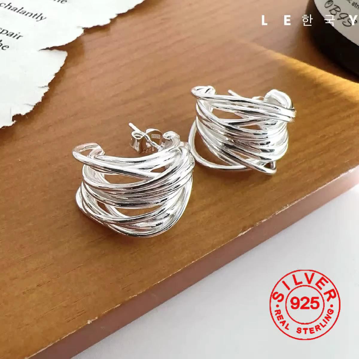 Boucles d'oreilles lignes Interware couleur argent pour femmes, bijoux tendance, Sexy, à la mode, ca