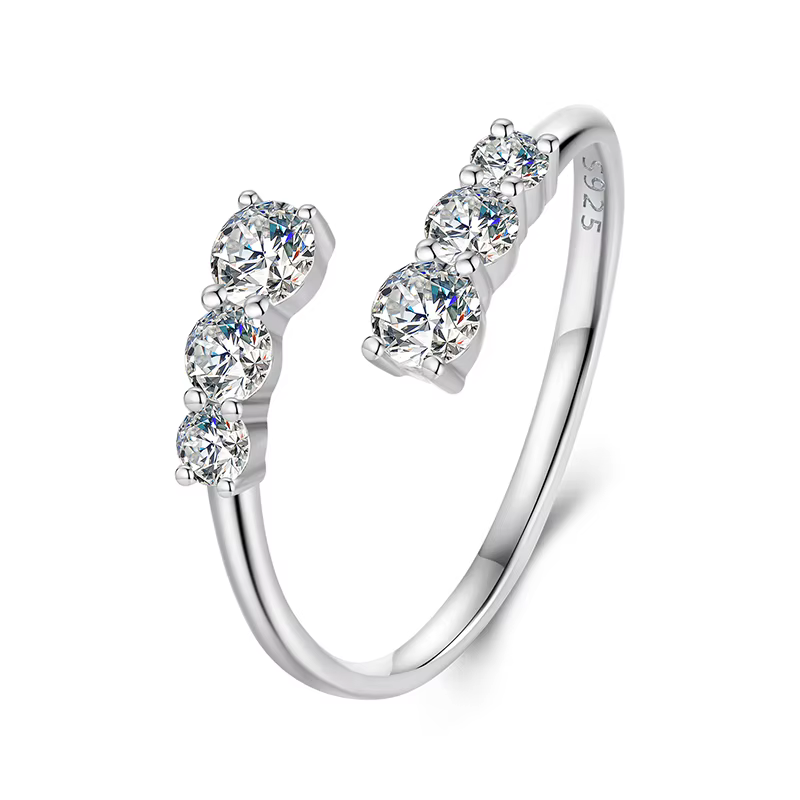 BAMOER-Bague Ajustable Plaqué Or Blanc Moissanite pour Femme, Argent Sterling 925, Bague Ouverte Exq