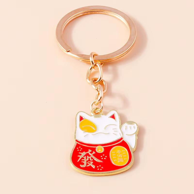 Porte-clés chat porte-bonheur en émail, breloques en pierres précieuses, cadeaux pour femmes et homm