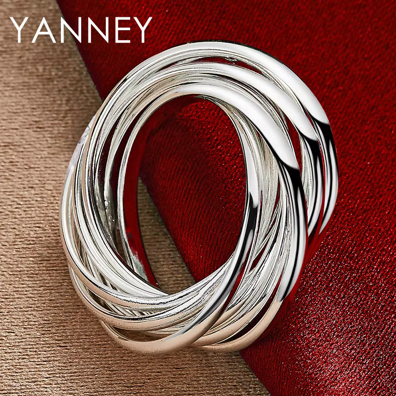 Bague multi-cercles classique en argent regardé 925 pour hommes et femmes, breloque tendance, bijoux