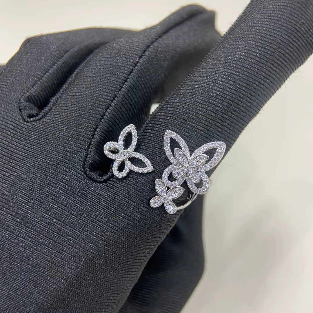 Classique S 925 en argent sterling évidé diamant serti trois bagues pour femmes en forme de papillon