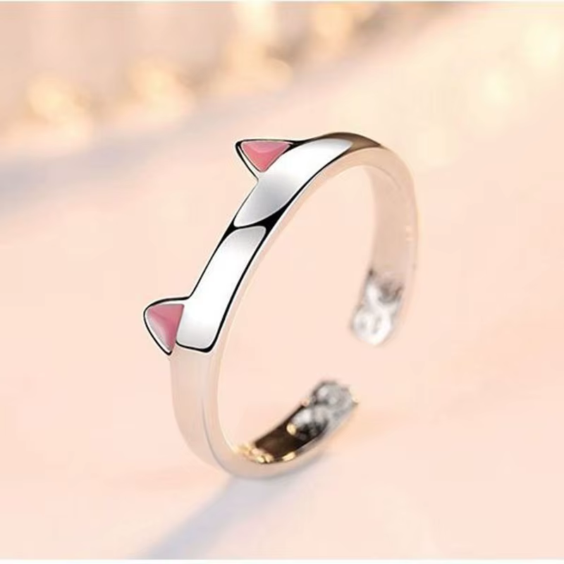 Bague tendance avec oreilles de chat mignonnes et patte de chat, design créatif, pour femmes et fill