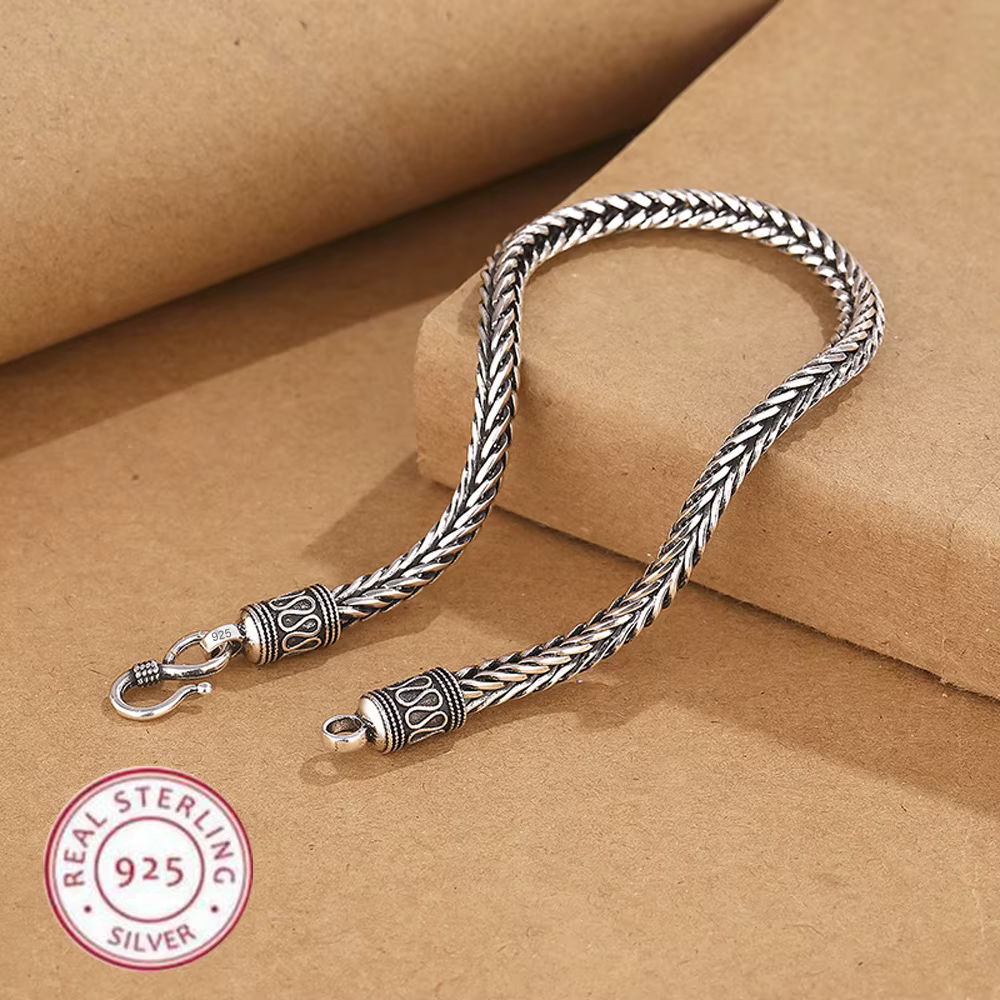 Bracelet en argent Sterling 925, corde vintage, chaîne latérale de haute qualité pour femmes et homm