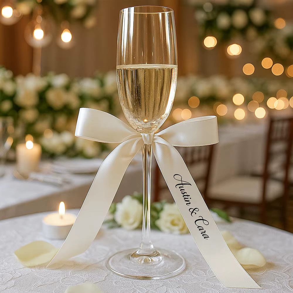 Rubans personnalisés nom de mariage réglage du lieu ruban de verre de Champagne nœuds décor de récep