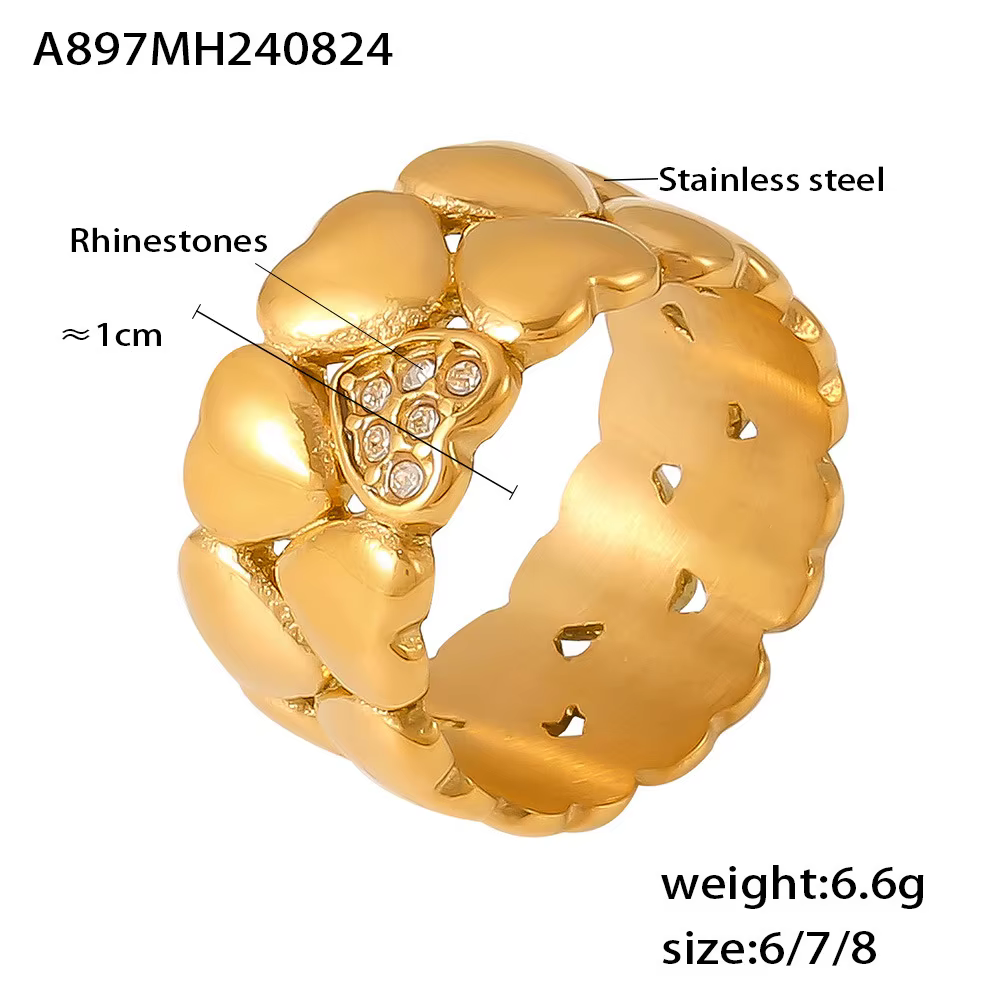Bagues en acier inoxydable pour femmes, serties en forme de cœur multiple, plaqué or 18 carats, étan