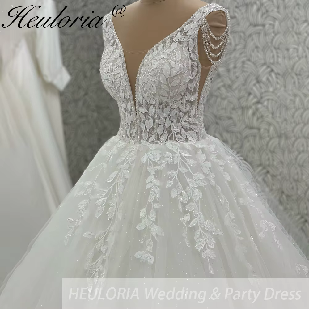 HEULORIA élégant col en V robes De mariée pour les femmes 2025 robe De Novia dentelle perle personna