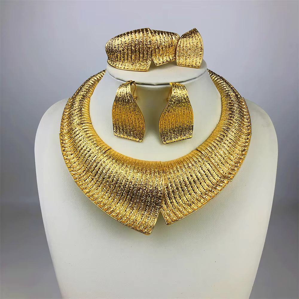 ESALE italie 18k plaqué or femmes ensemble de bijoux classique deux tons conception collier rond bou