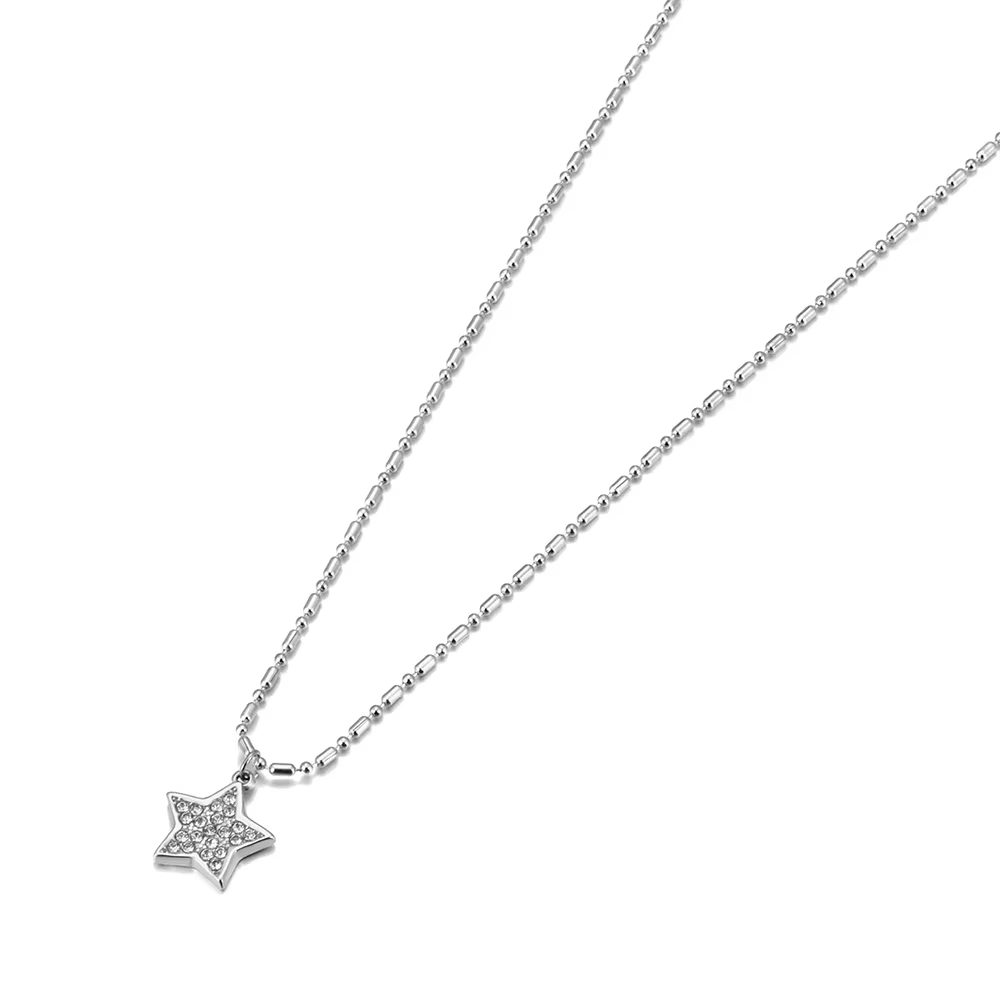 JeeMango – collier avec pendentif étoile en Zircon brillant pour femmes, chaîne en acier inoxydable