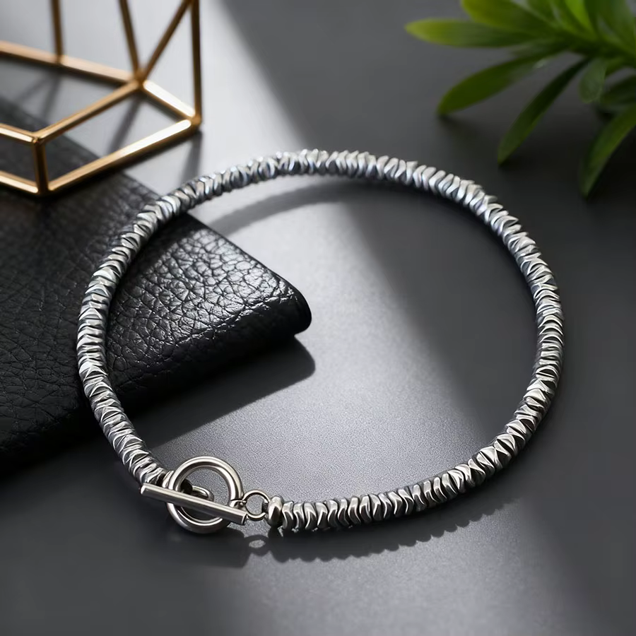 Bracelet Punk en perles de pierre irrégulière pour homme, boucle OT, couleur or argent, perles faite