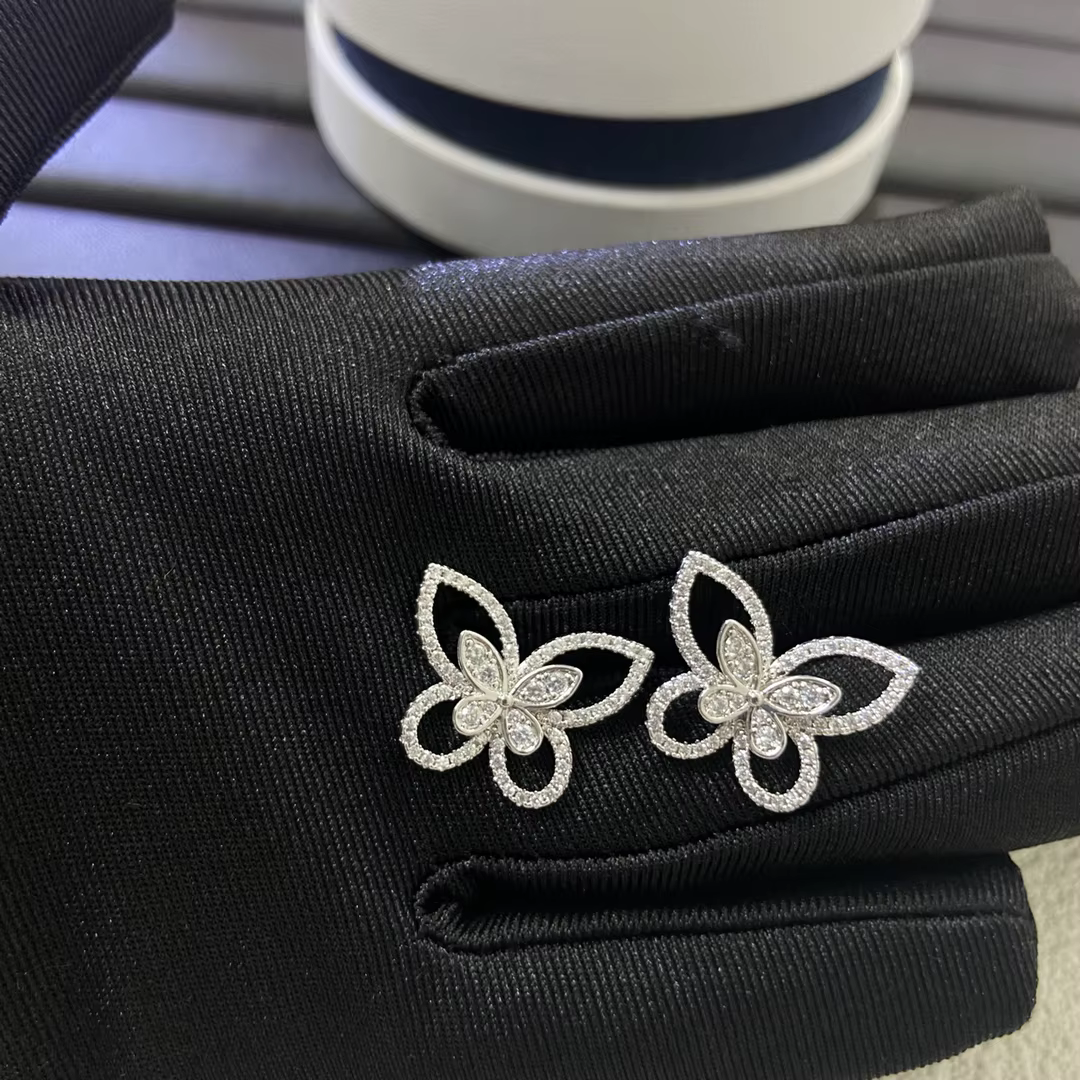 Boucles d'oreilles papillon classiques plaquées or en argent sterling 925, bracelet papillon, collie
