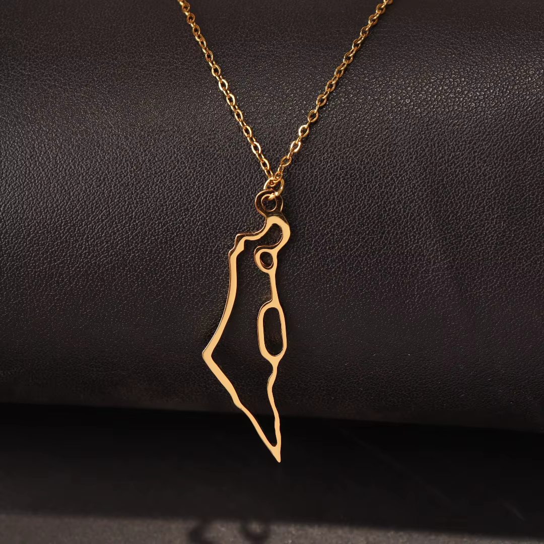 Tour de cou avec pendentif carte juive d'Israël pour femme, acier inoxydable, collier de géographie 
