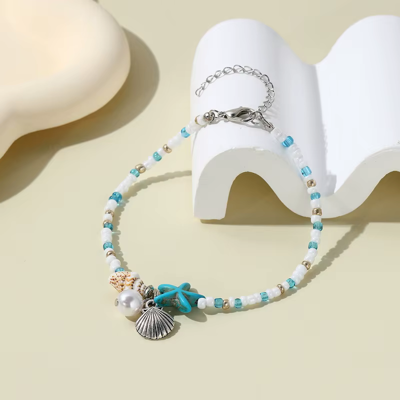 Bracelets de cheville avec pendentif en forme de coquillage et d'étoile de mer pour femme, perles de
