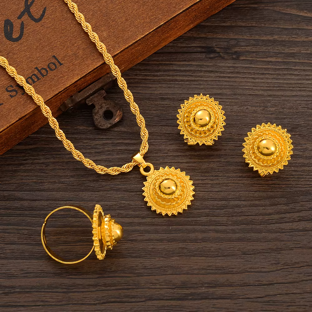 Ensemble de bijoux éthiopiens en or pour femmes, document polonais, cadeaux de fête de mariage Habes