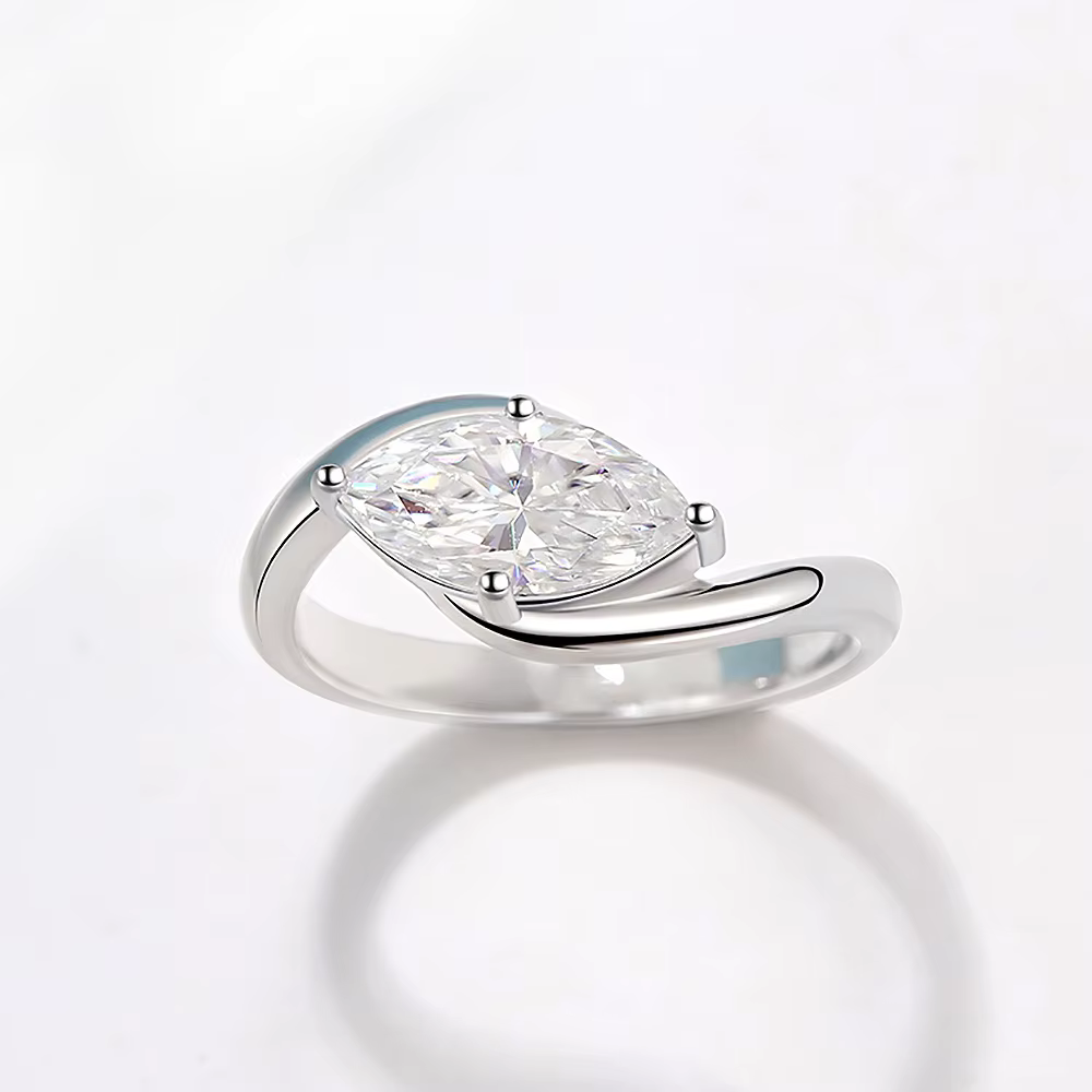 Bague de fiançailles en Moissanite taille Marquise avec céramique, bague de mariage en argent 925 av