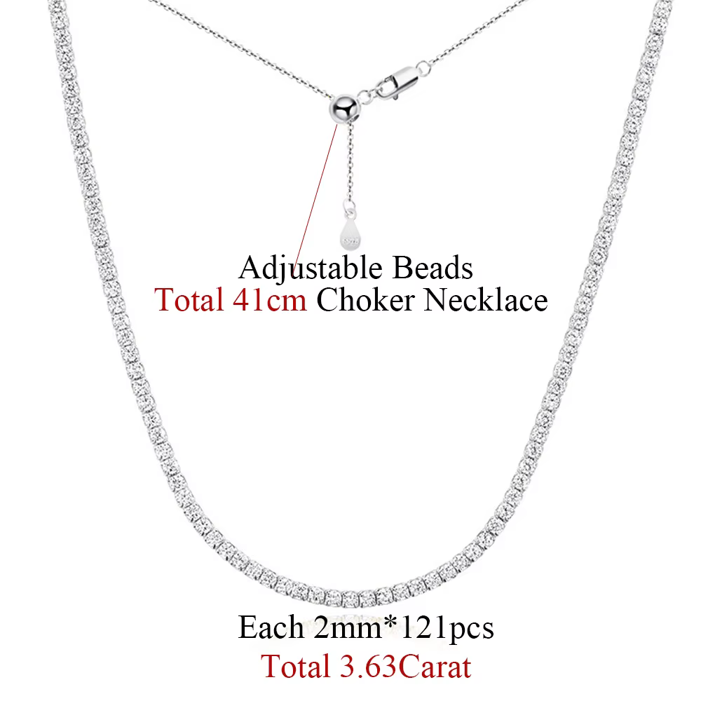 COSYA – collier ras du cou en moissanite de 2mm pour femmes, 100% argent 925, réglable, à 4 griffes,