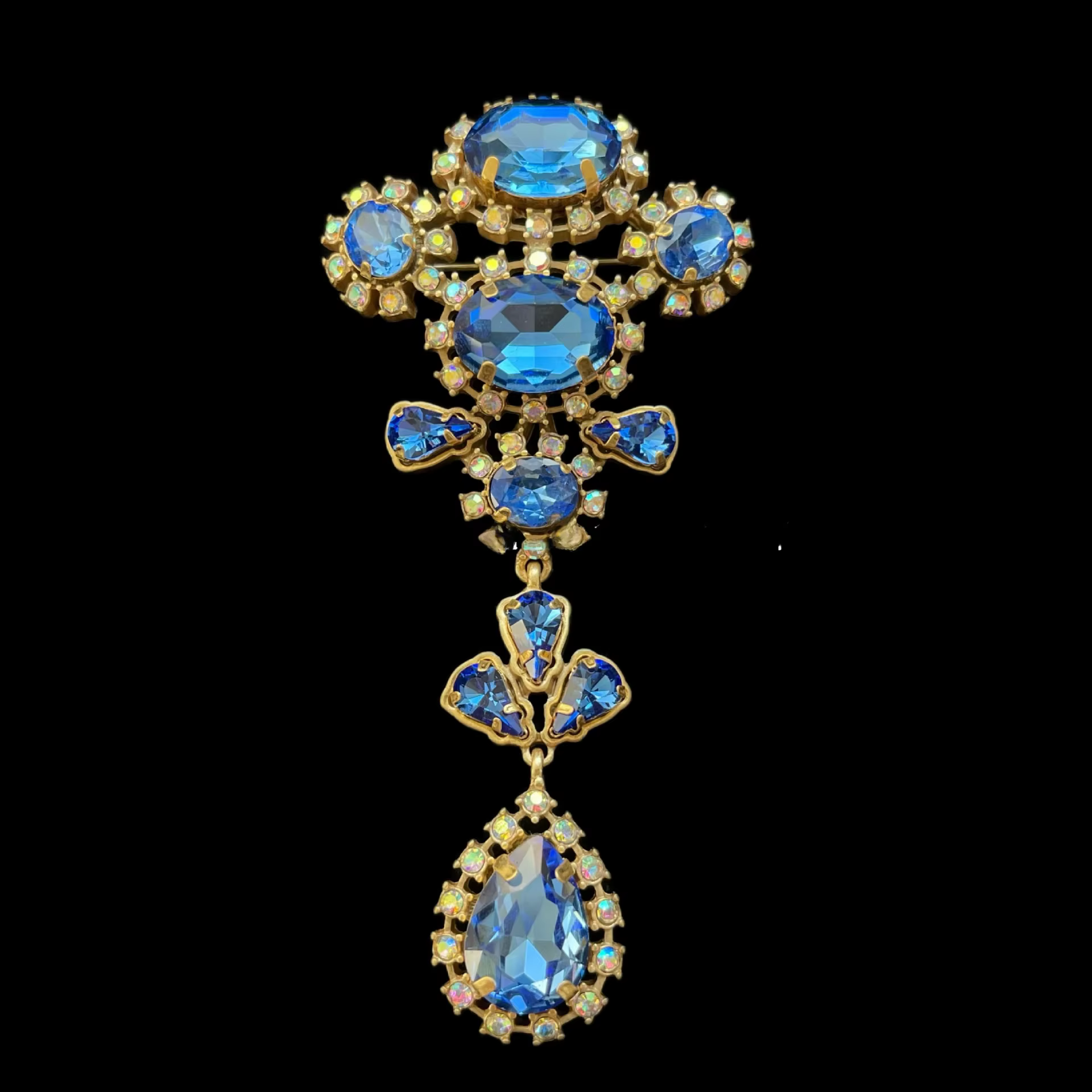 Broche Vintage en Bronze Antique, Design géométrique, broche en verre bleu pour femmes, accessoire d