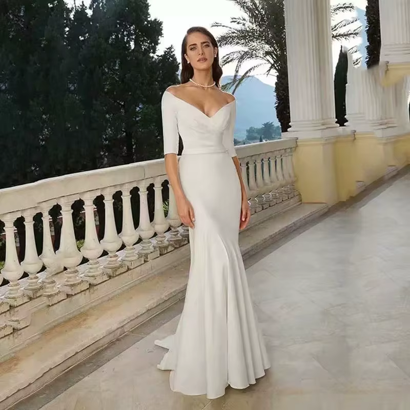 Robe De mariée sirène en Satin, manches mi-longues, Sexy, élégante, grande taille
