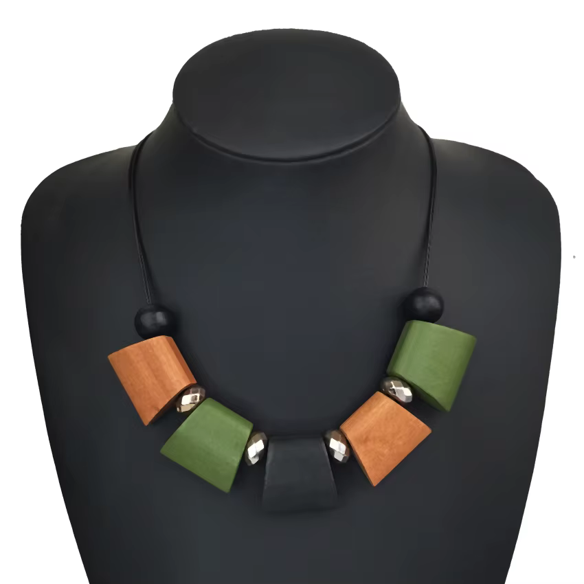 Femmes Vintage ethnique déclaration bavoir collier géométrique échelle bois perles colliers pendenti