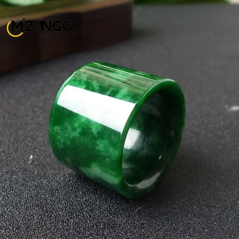 Bague en jadéite naturelle du Myanmar pour homme, amulette porte-bonheur, carmise en œuvre chinoise,