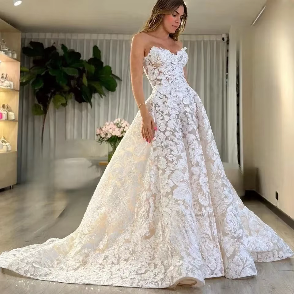 Robes De mariée De luxe en dentelle Boho, épaules dénudées, personnalisées, scintillantes, 2025