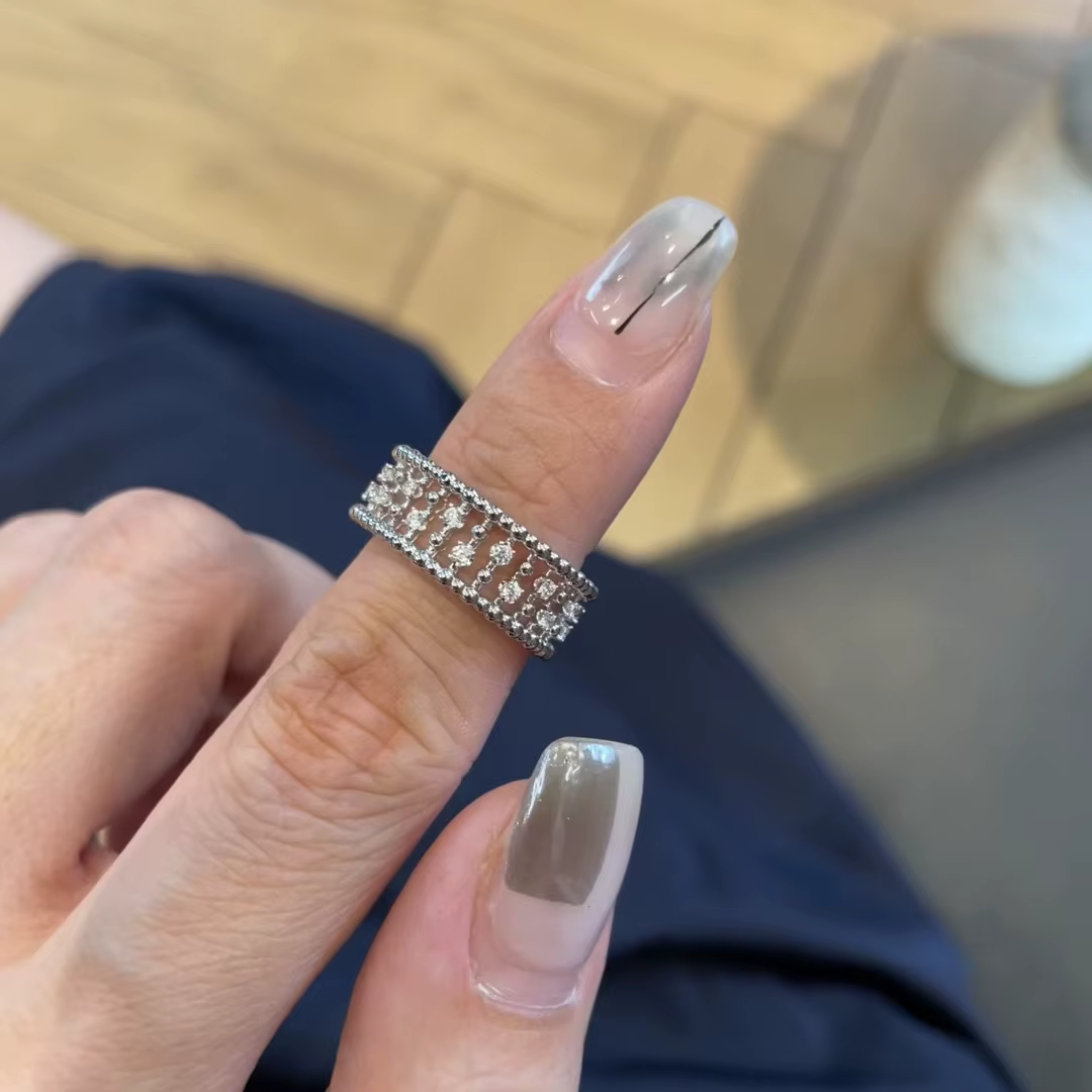 Bague ajustable chic couleur argent avec perles brossées, nœuds en bambou et dentelle pour femme, bi