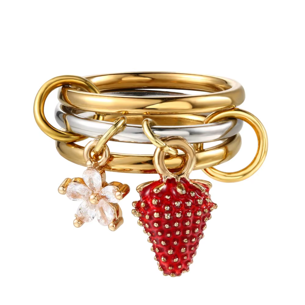 INS Y2K – ensemble de bagues à breloques en forme de fleur de fraise pour femmes, nouvelle bague Kil