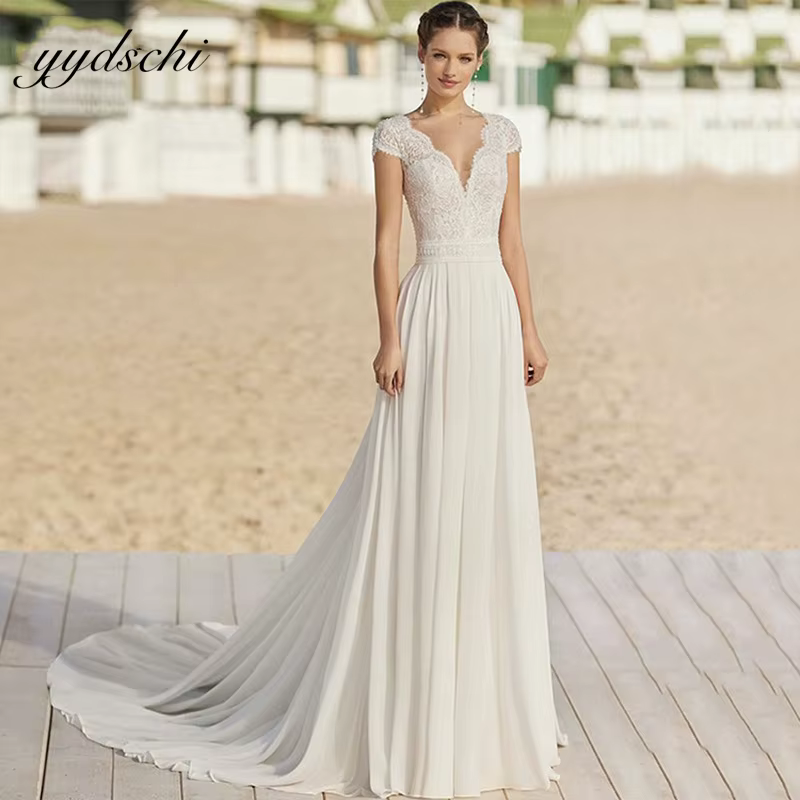 Robes de mariée élégantes personnalisées en mousseline et dentelle pour occasions formelles, robes d