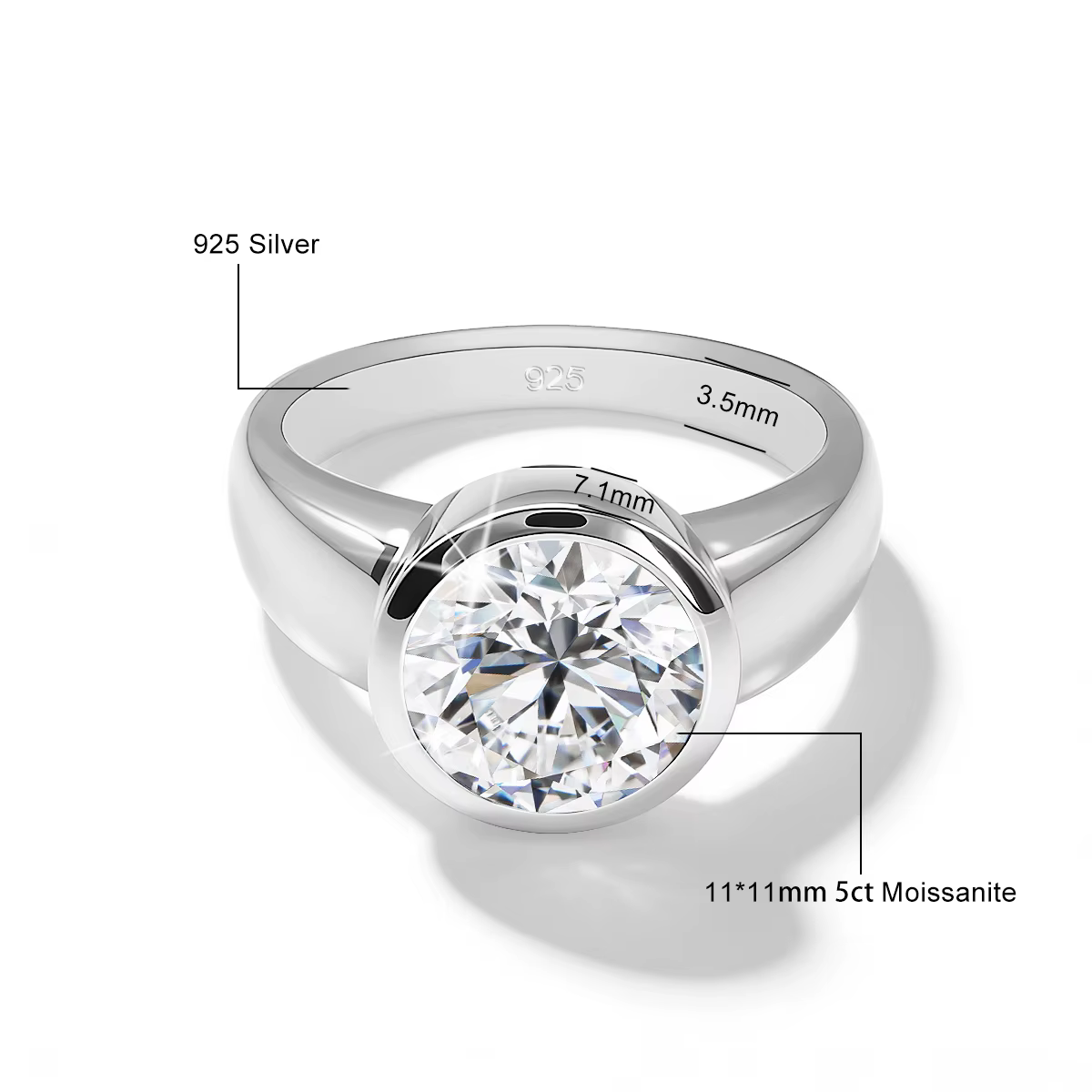 Bague en moissanite ronde 5 carats pour femmes, argent 925 plaqué or, bague de fiançailles de luxe, 