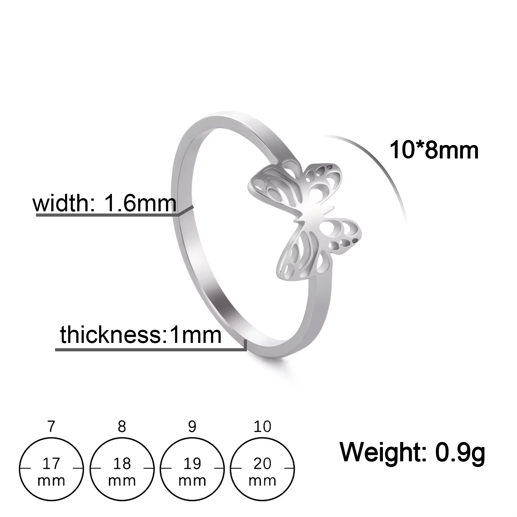 Amaxer-Bagues Papillon en Acier Inoxydable pour Femme et Fille, Bijoux de Personnalité, Plume, Anima