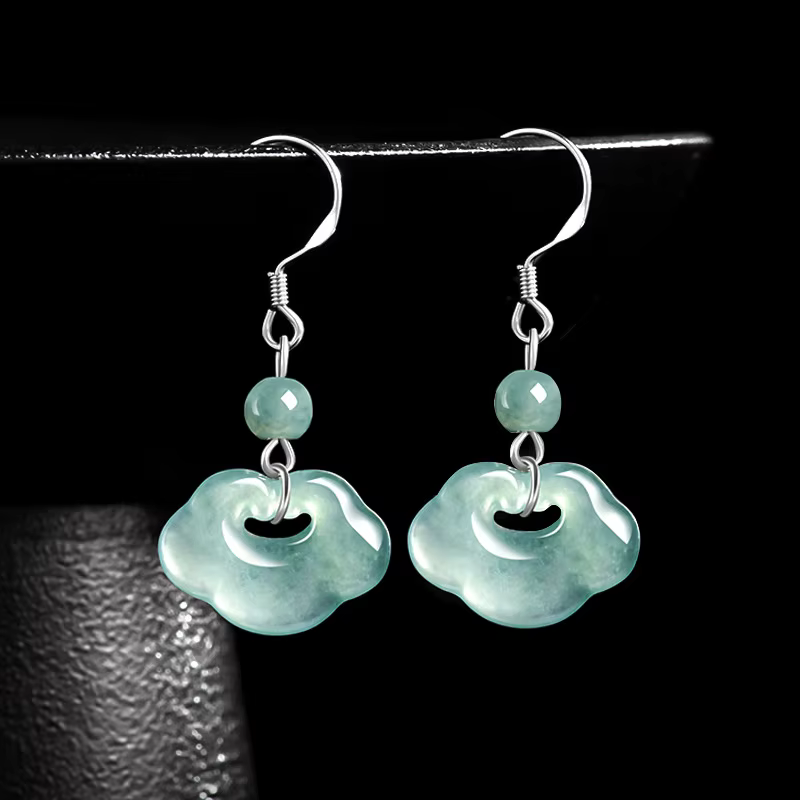 Boucles d'oreilles Ruyi en Jade bleu de qualité A naturel, argent S925 incrusté de jadéite glacée, S