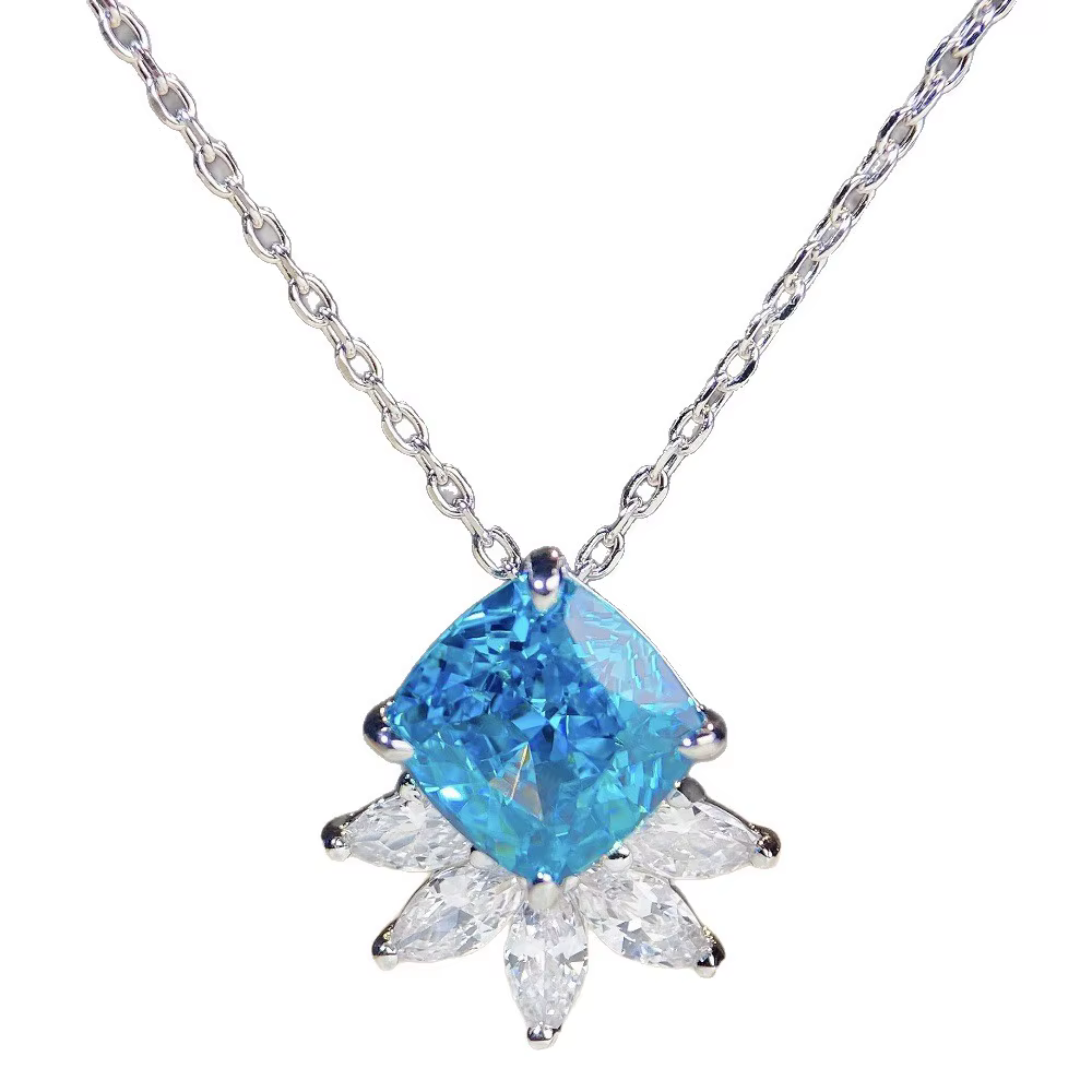 Collier pendentif de fiançailles en or blanc massif 18 carats avec saphir bleu 3CT pour femmes, cade